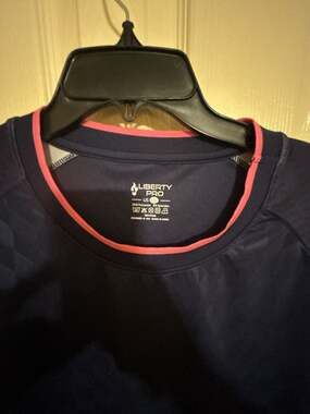 Liberty Pro Men's Athletic Training Short Sleeve T-Shirt Navy Blue with Pink Geo